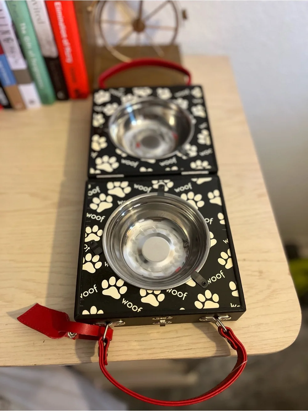 Red 'World Traveler' Dog Bone Handbag Feeder